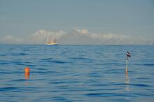Picture of ocean and boats from Norges Fiskarlag